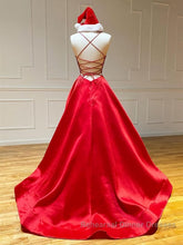 A Line V Neck Red Backless Semi Formal Prom Dresses, Red Backless Long Formal Evening Graduation Dresses